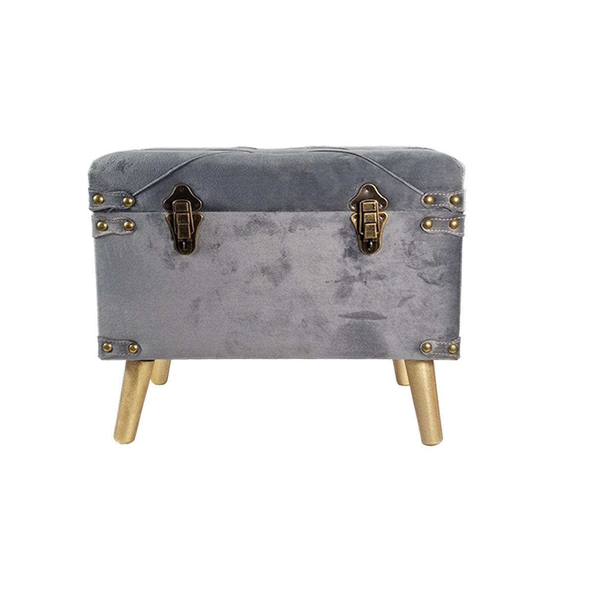 Baule legno velluto grigio gambe 48 x 30 cm