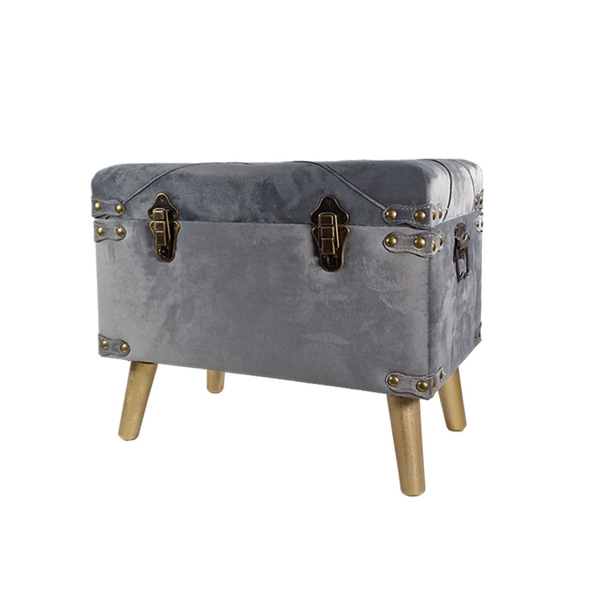 Baule legno velluto grigio gambe 48 x 30 cm