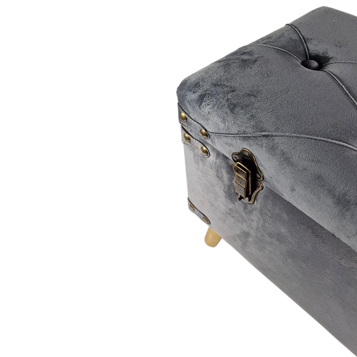 Baule legno velluto grigio gambe 48 x 30 cm