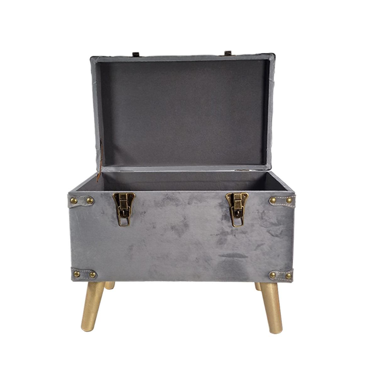 Baule legno velluto grigio gambe 48 x 30 cm