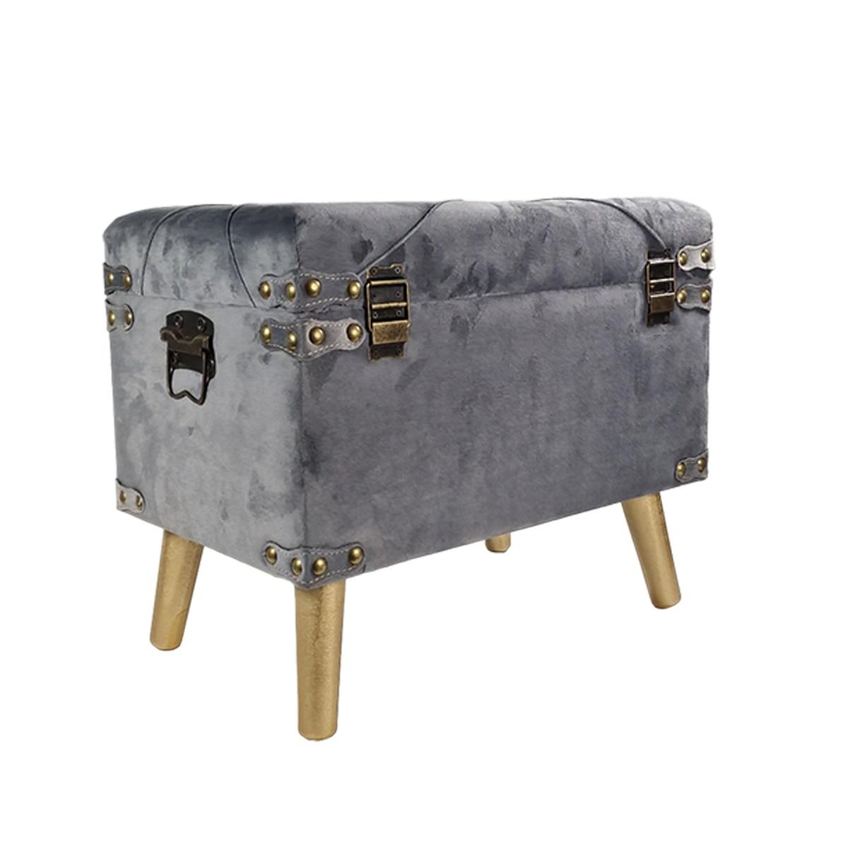 Baule legno velluto grigio gambe 48 x 30 cm