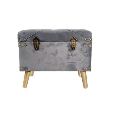 Baule legno velluto grigio gambe 48 x 30 cm