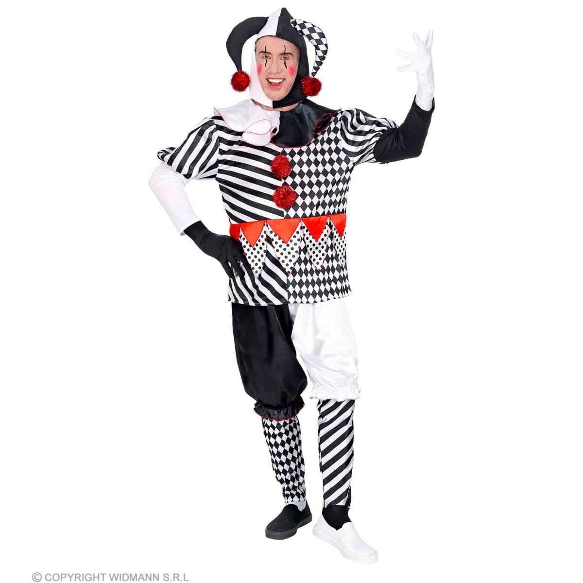 Costume clown arlecchino bianco nero