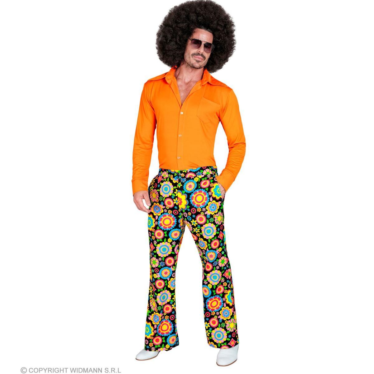 Pantaloni anni 70 80 fantasia nero fiori