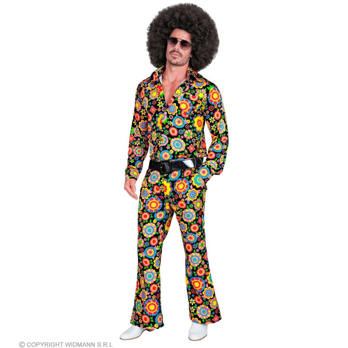 Pantaloni anni 70 80 fantasia nero fiori