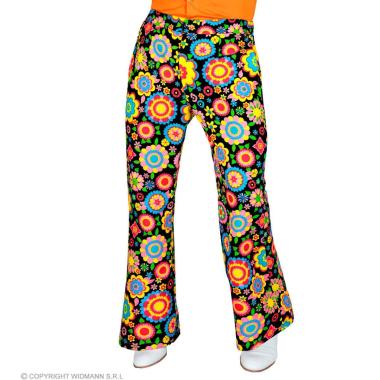 Pantaloni anni 70 80 fantasia nero fiori