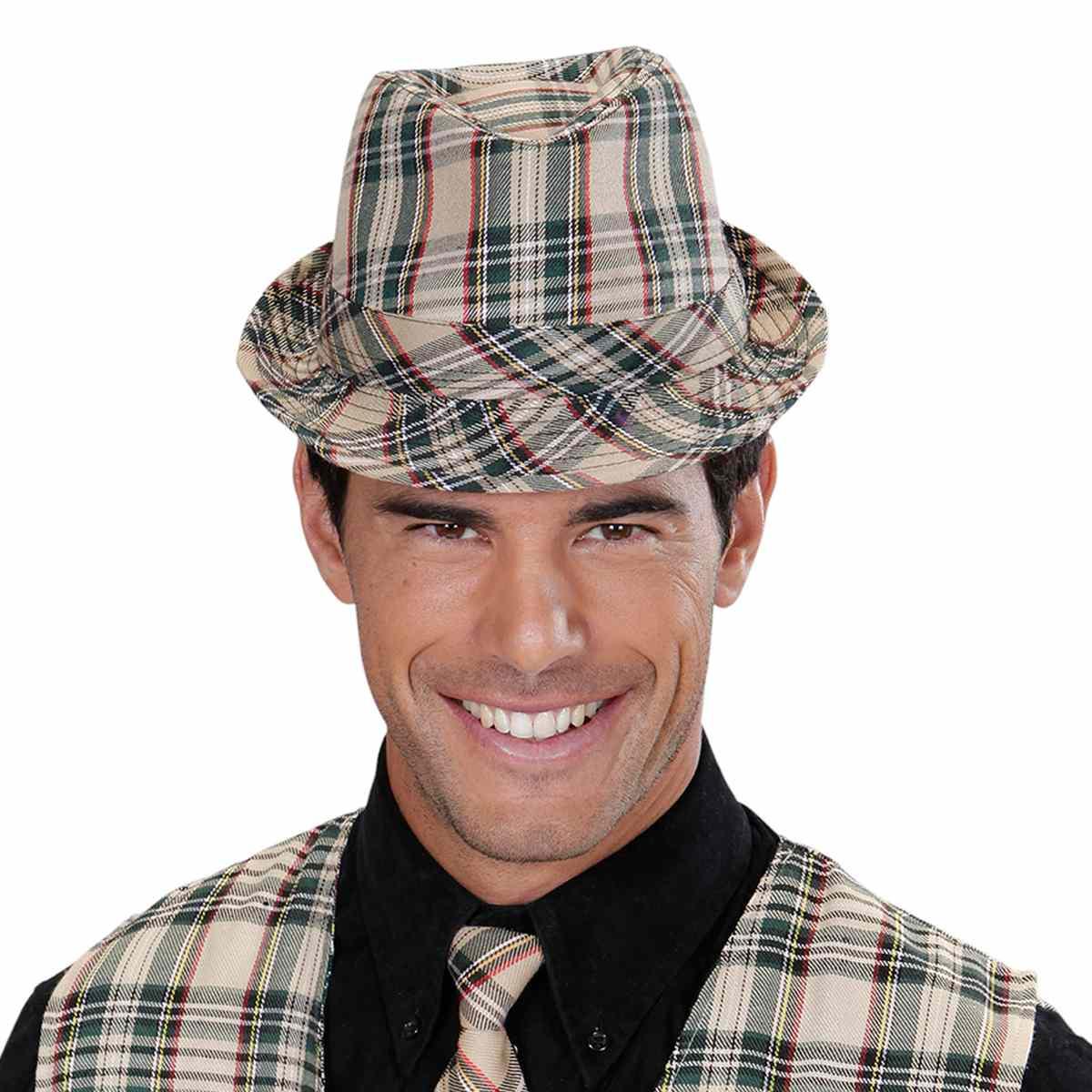 Cappello borsalino fedora tartan beige