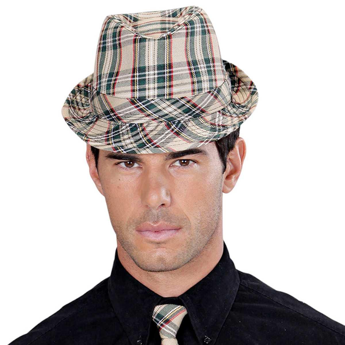 Cappello borsalino fedora tartan beige