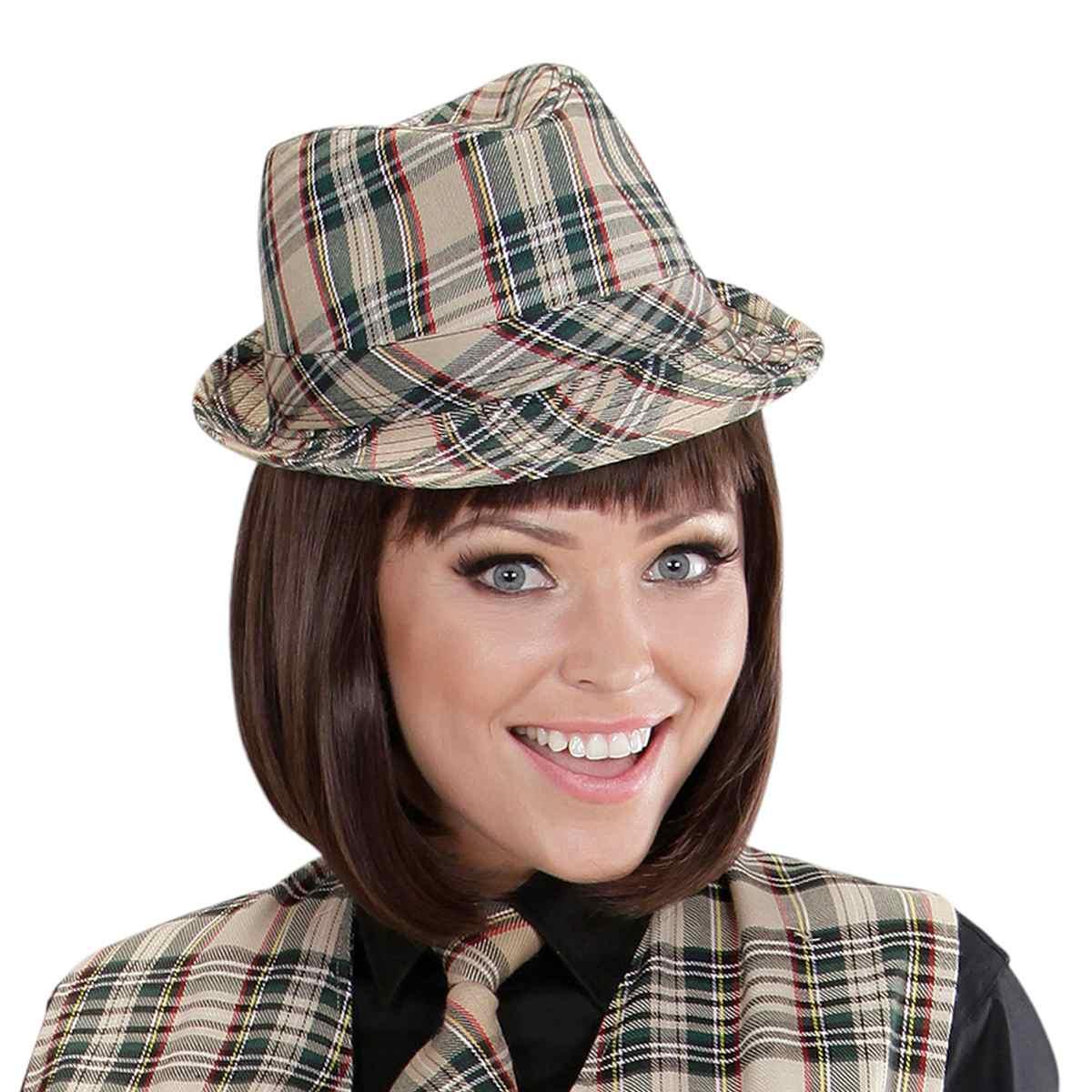 Cappello borsalino fedora tartan beige