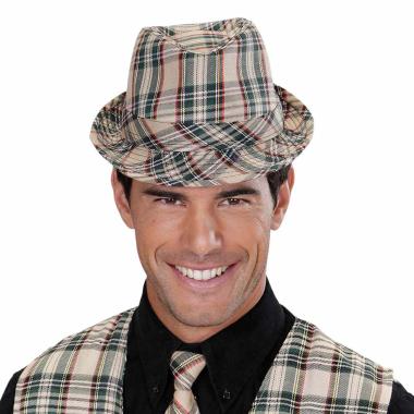 Cappello borsalino fedora tartan beige