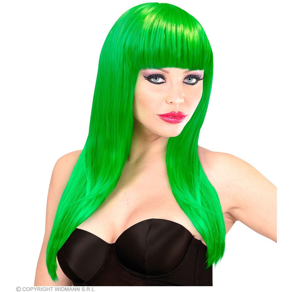 Parrucca vogue verde liscia frangia