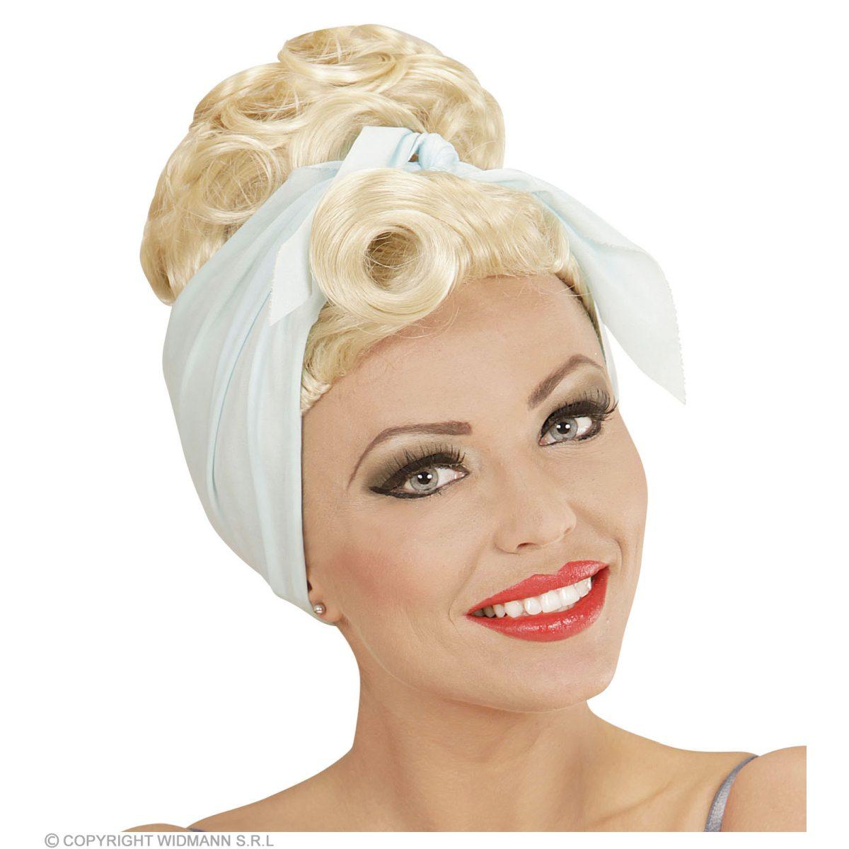 Parrucca anni 50 bionda foulard azzurro