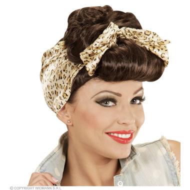 Parrucca castana anni 50 foulard animalier