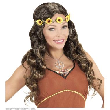 Parrucca castana hippie mossa fascia girasoli