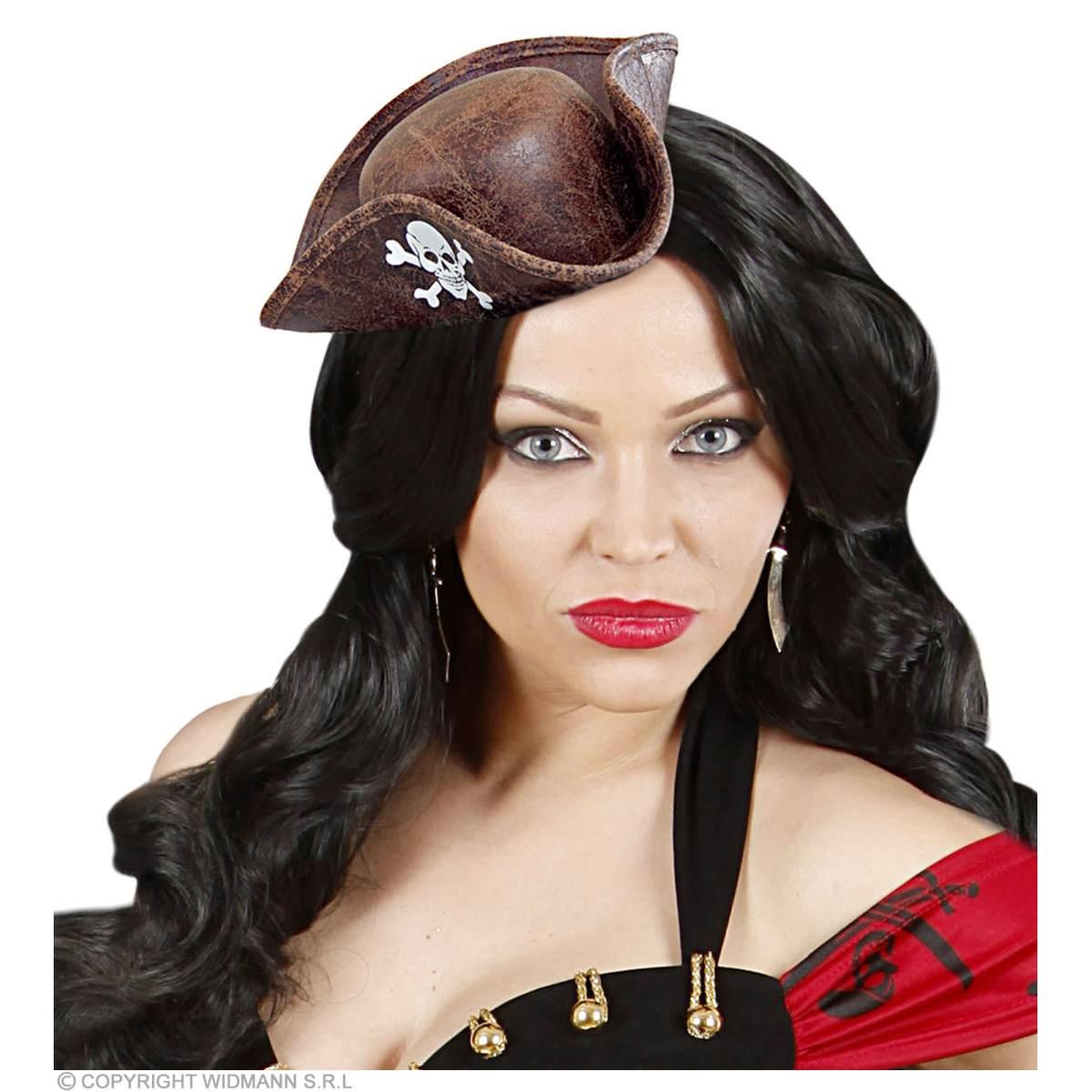 Cappello mini piratessa similpelle marrone
