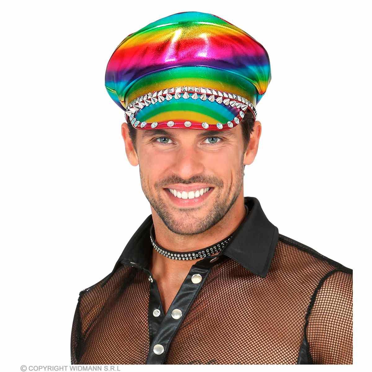 Cappello multicolor visiera borchie
