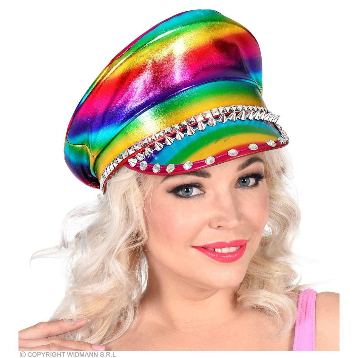 Cappello multicolor visiera borchie