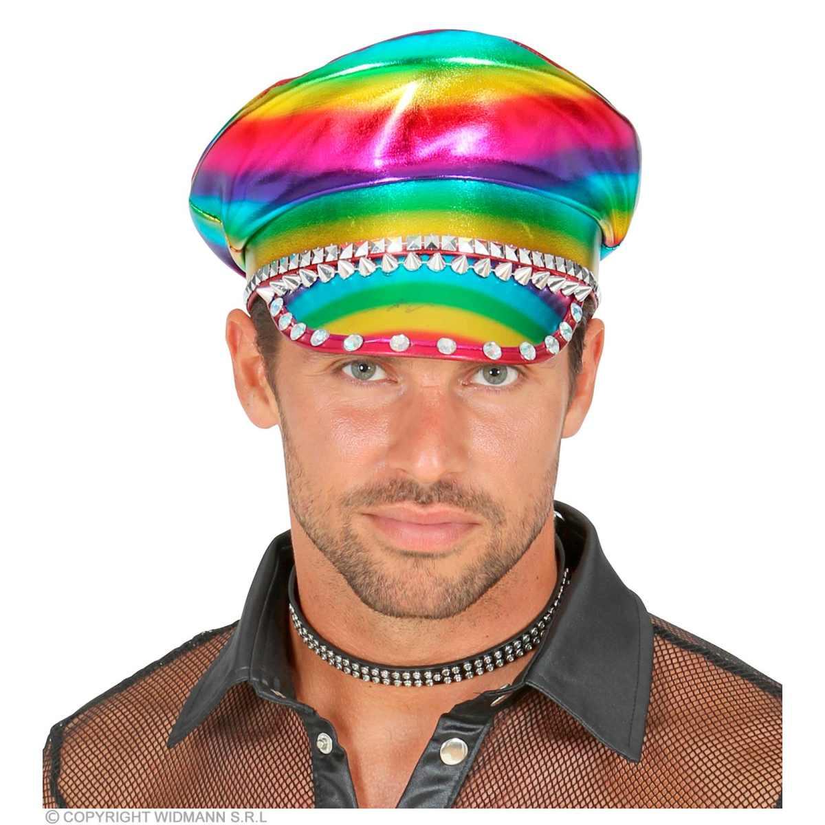 Cappello multicolor visiera borchie