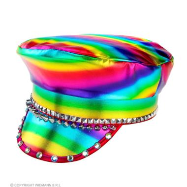 Cappello multicolor visiera borchie