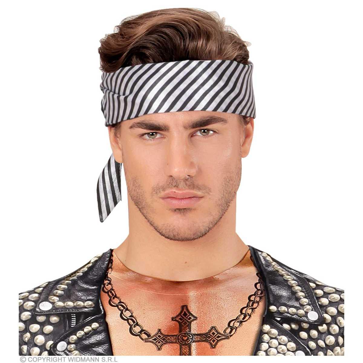 Foulard raso nero righe bianche