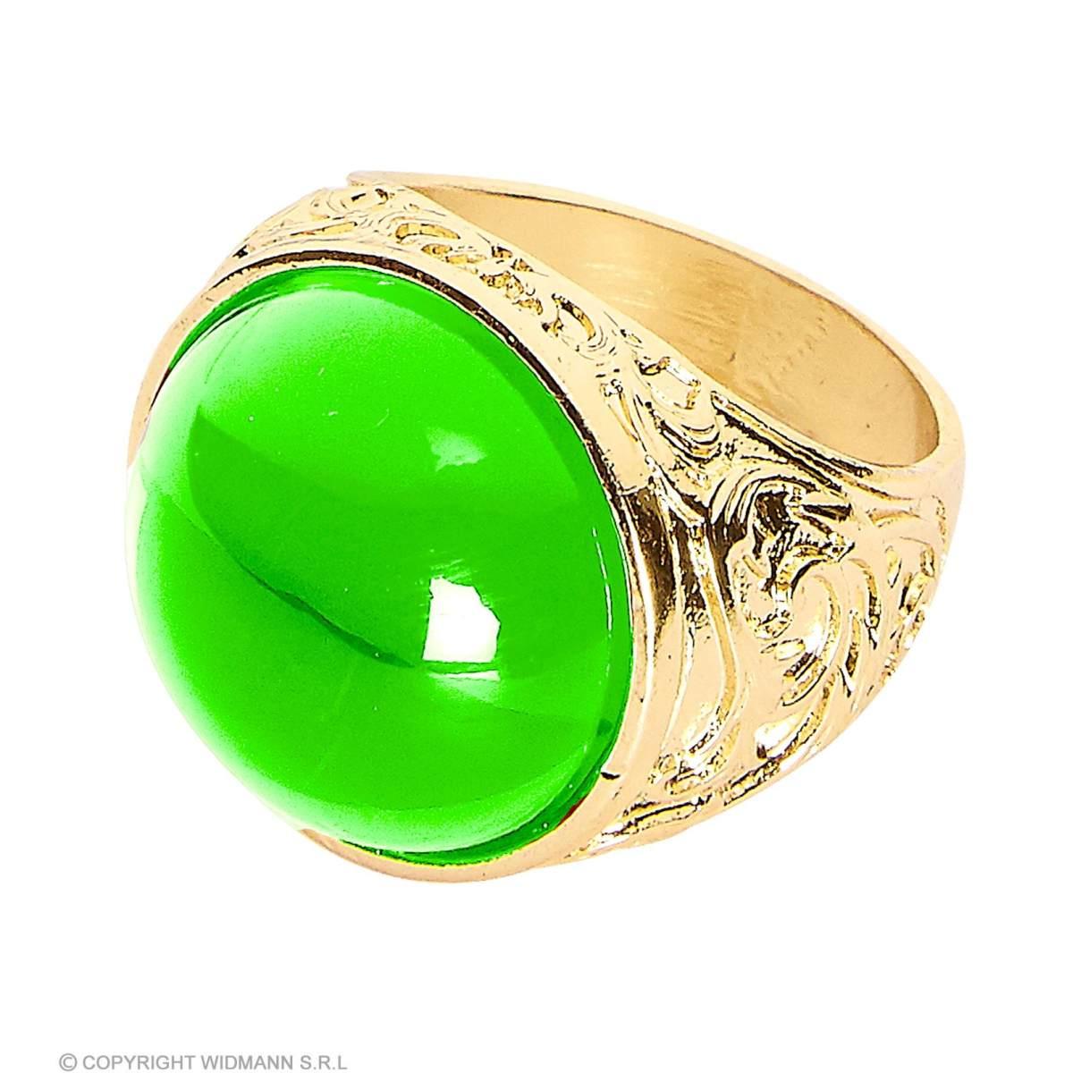 Anello metallo oro gemma verde