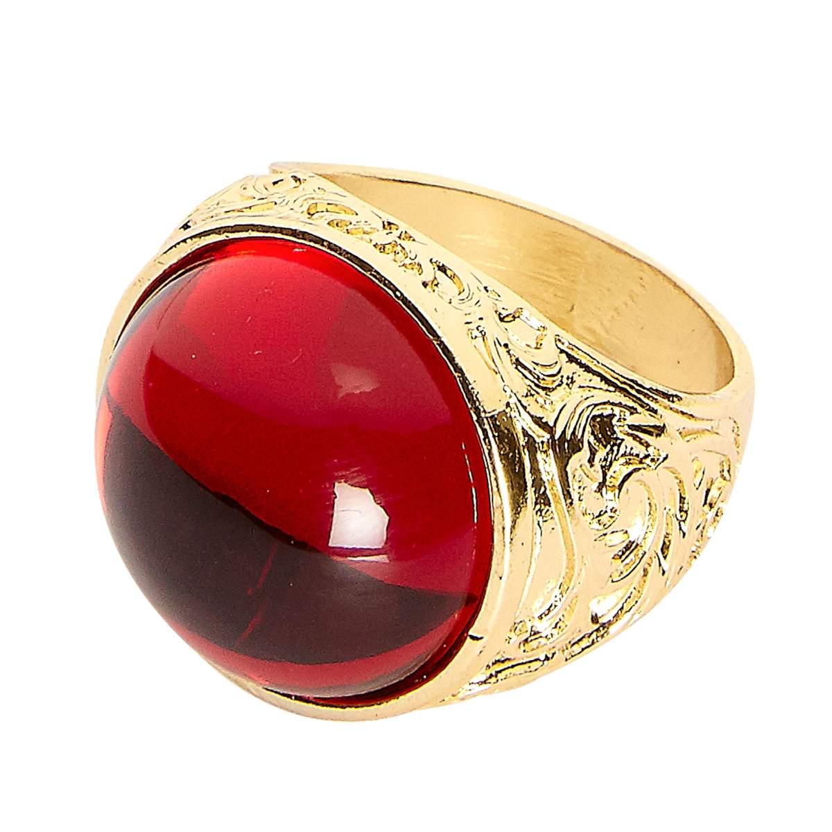 Anello metallo oro gemma rossa