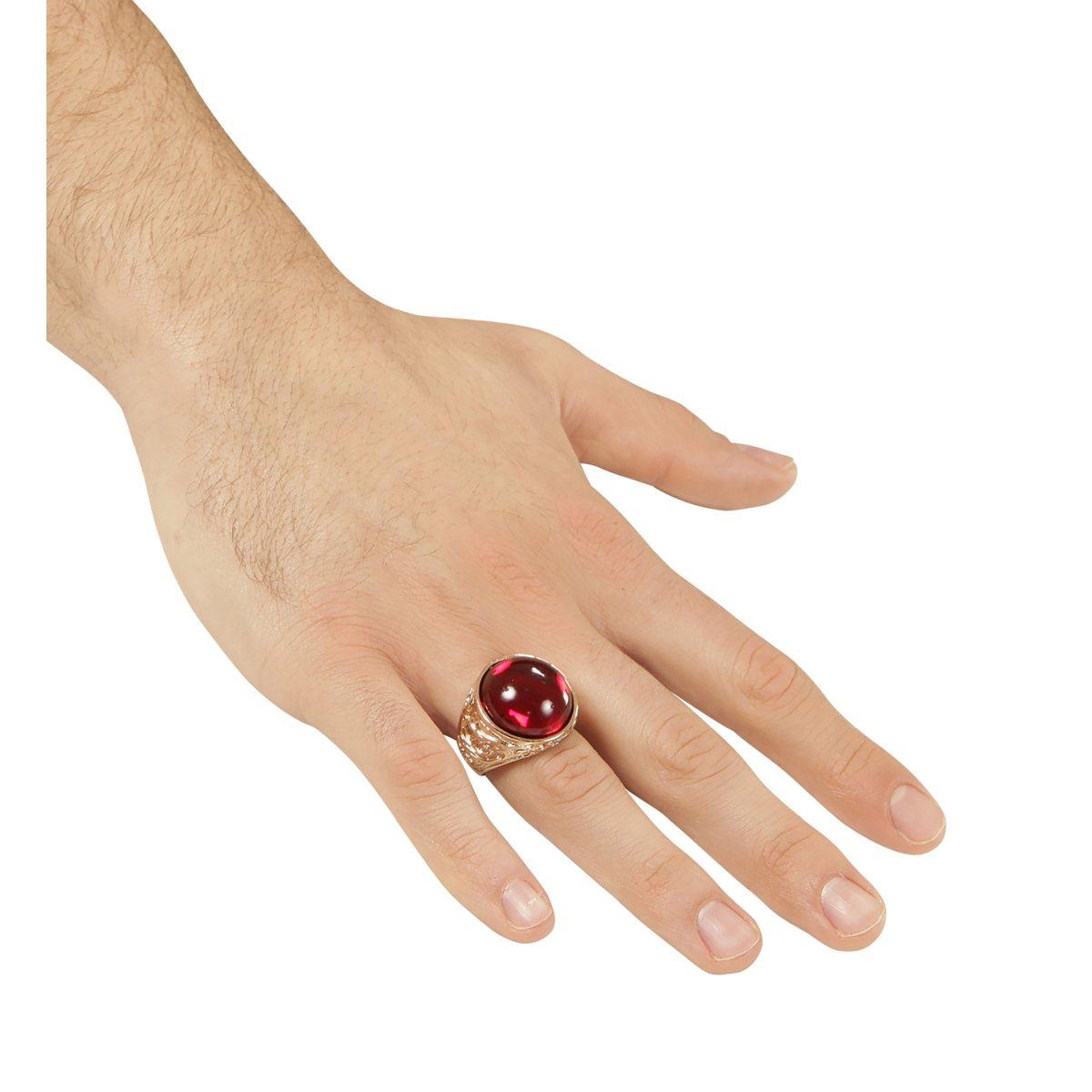 Anello metallo oro gemma rossa