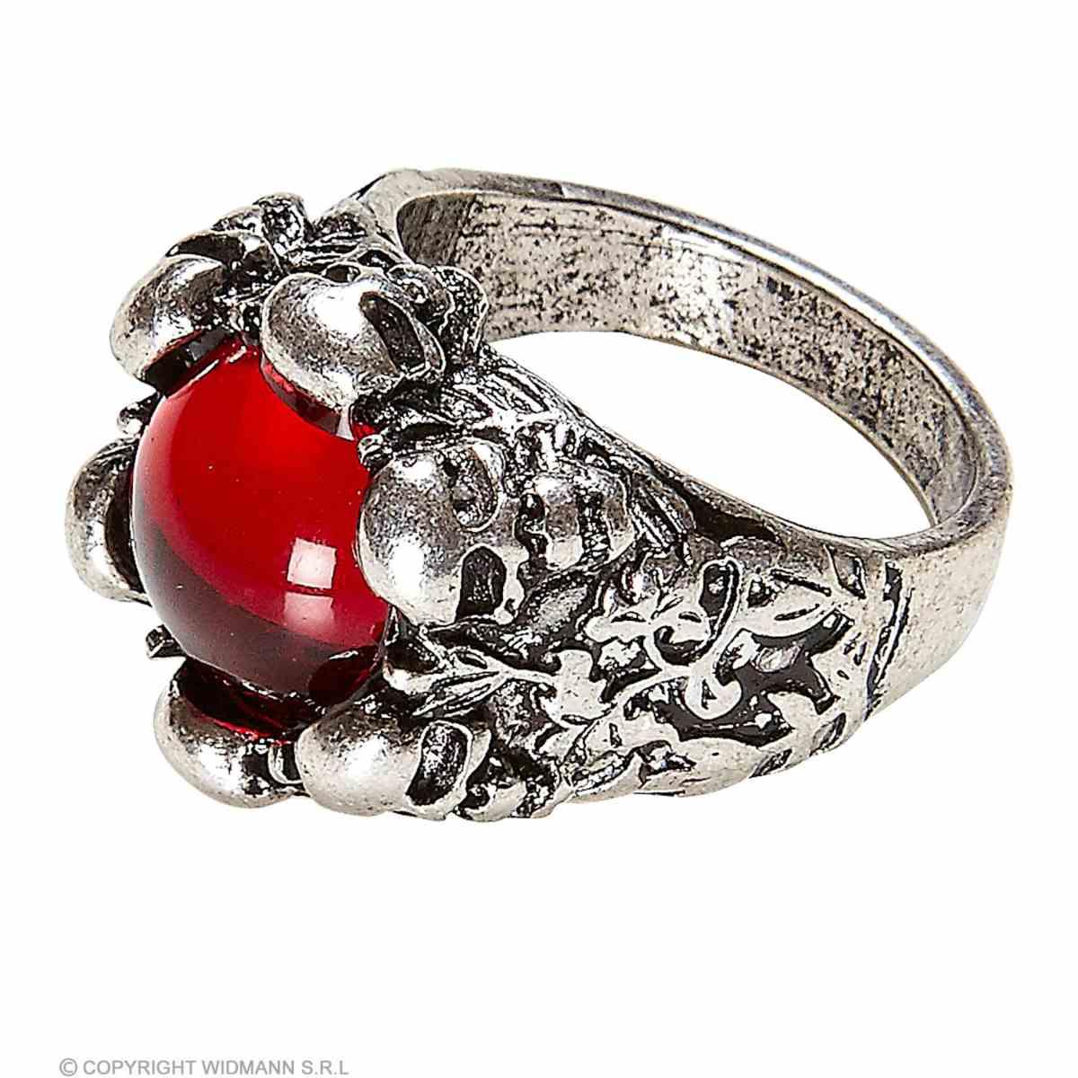 Anello argento teschi pietra rossa