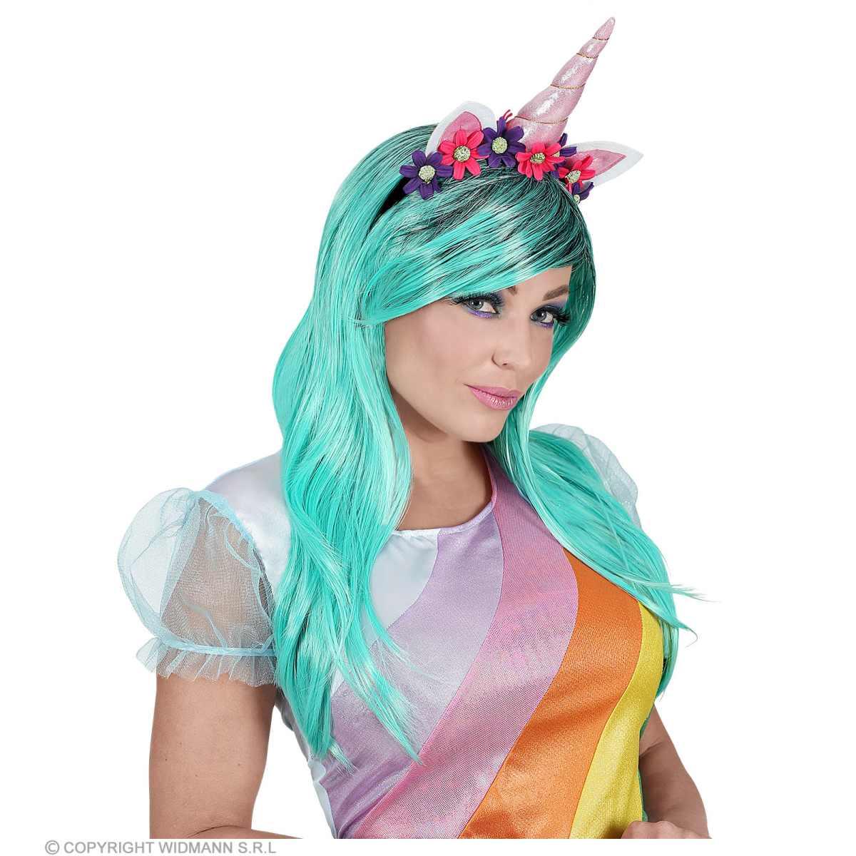 Parrucca unicorno azzurra cerchietto