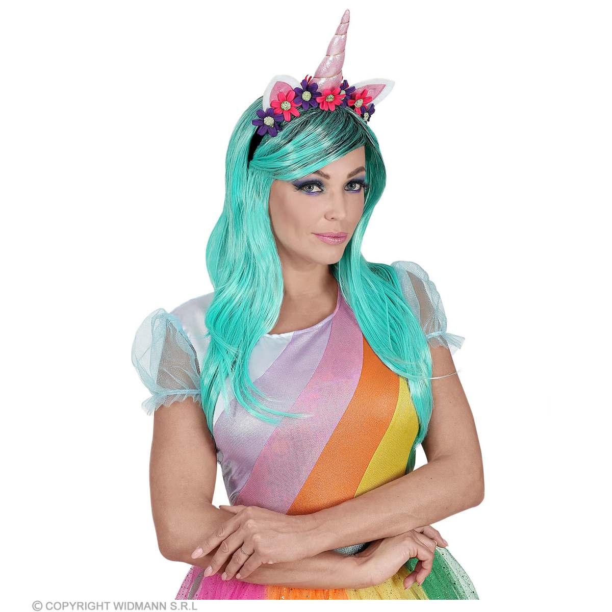 Parrucca unicorno azzurra cerchietto
