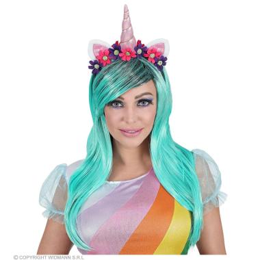 Parrucca unicorno azzurra cerchietto
