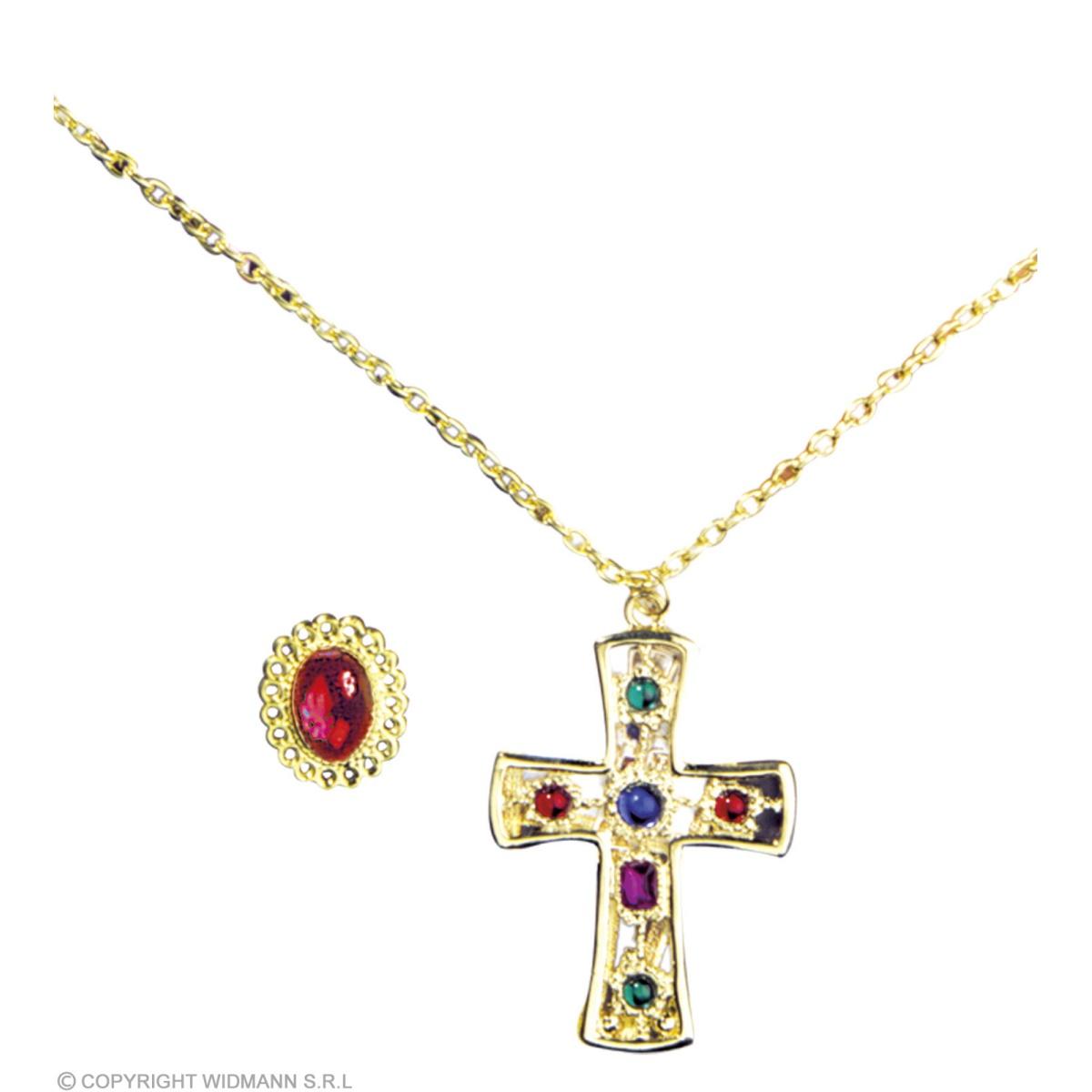 Collana croce oro anello pietre