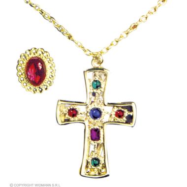 Collana croce oro anello pietre