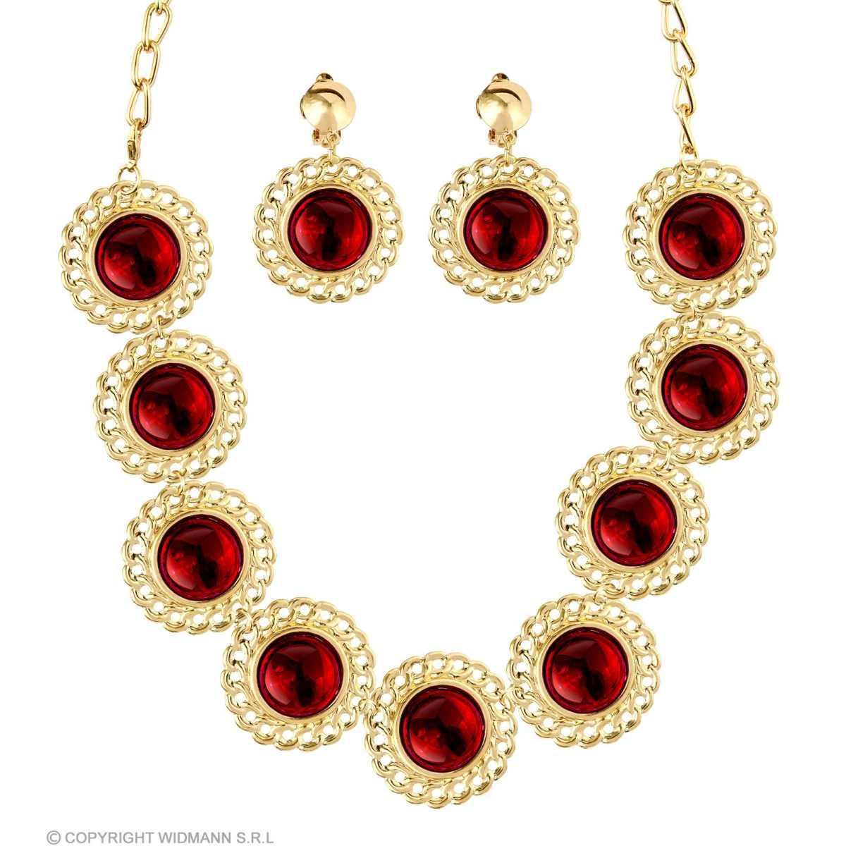 Collana metallo oro pietra rossa orecchini