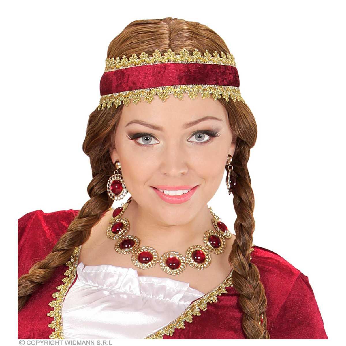 Collana metallo oro pietra rossa orecchini