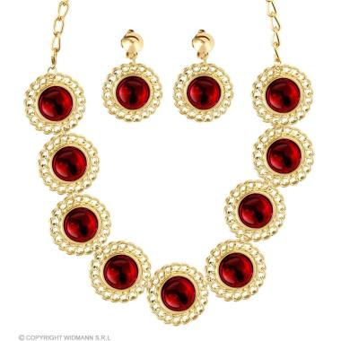 Collana metallo oro pietra rossa orecchini