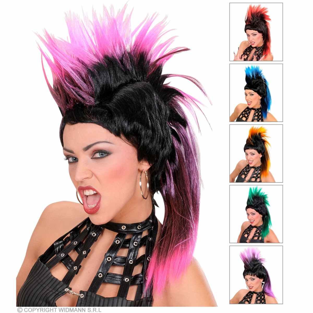 Parrucca punk nera cresta
