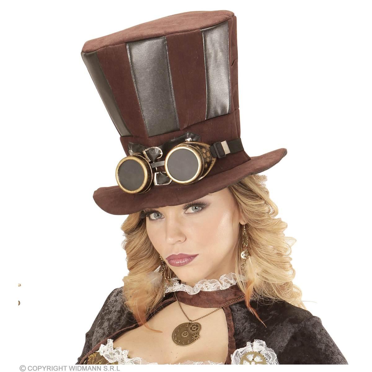 Cappello cilindro marrone steampunk occhiali