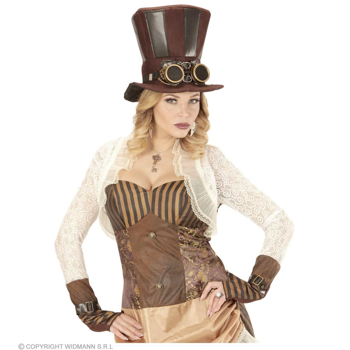 Cappello cilindro marrone steampunk occhiali
