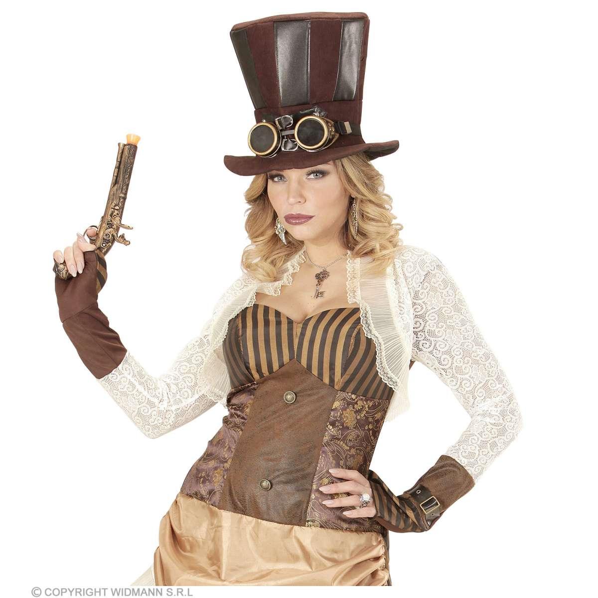 Cappello cilindro marrone steampunk occhiali