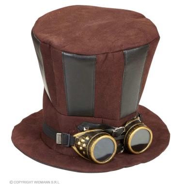 Cappello cilindro marrone steampunk occhiali