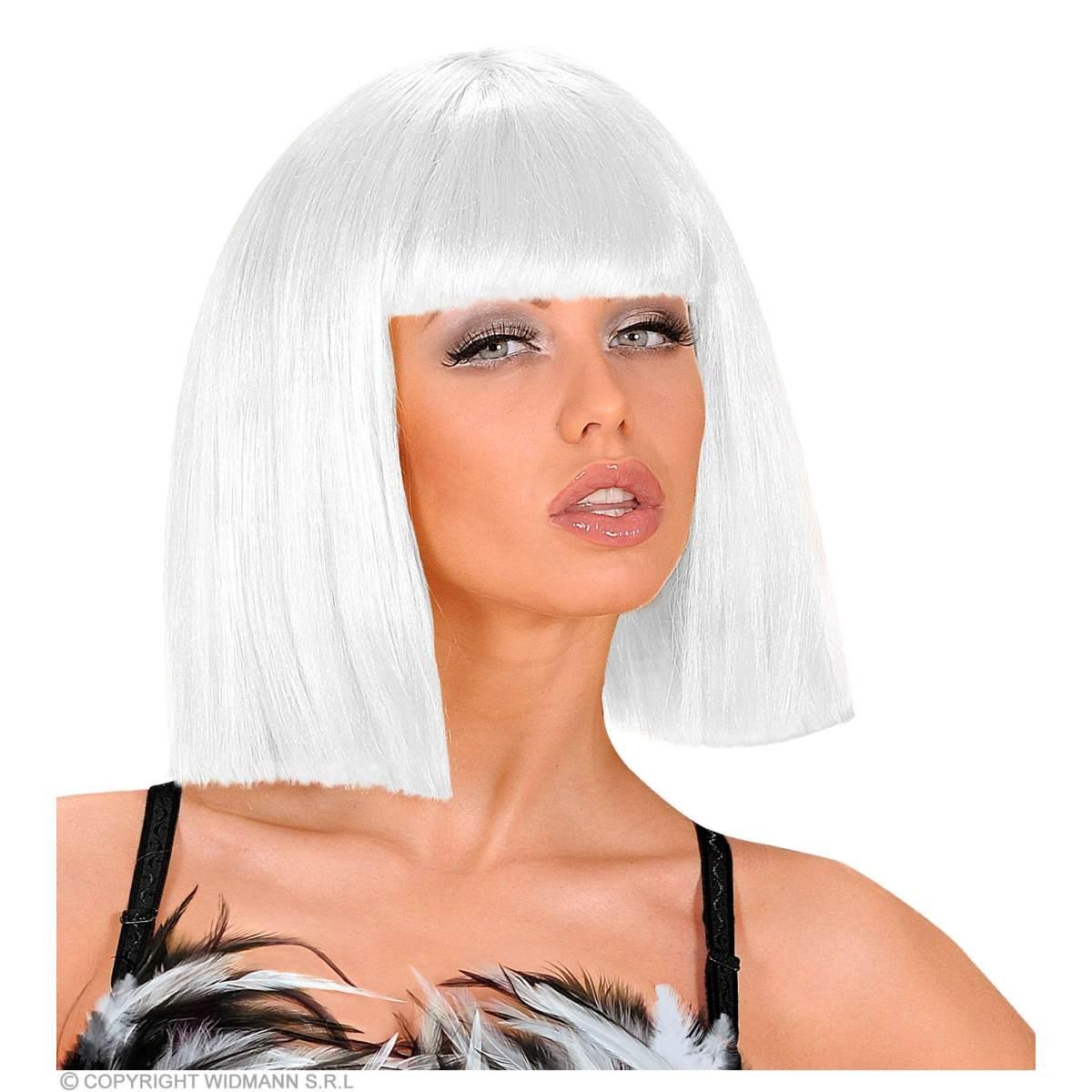 Parrucca caschetto bianca liscia frangia show girl