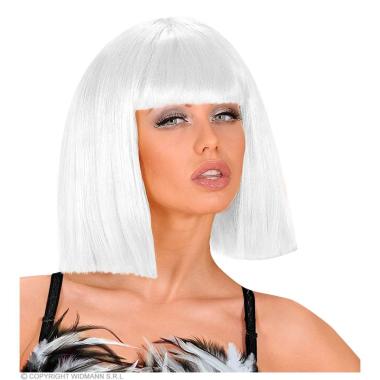 Parrucca caschetto bianca liscia frangia show girl
