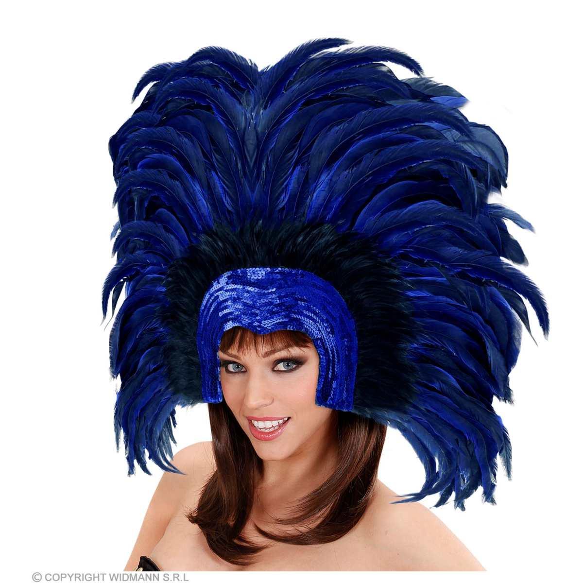 Copricapo paillettes blu piume