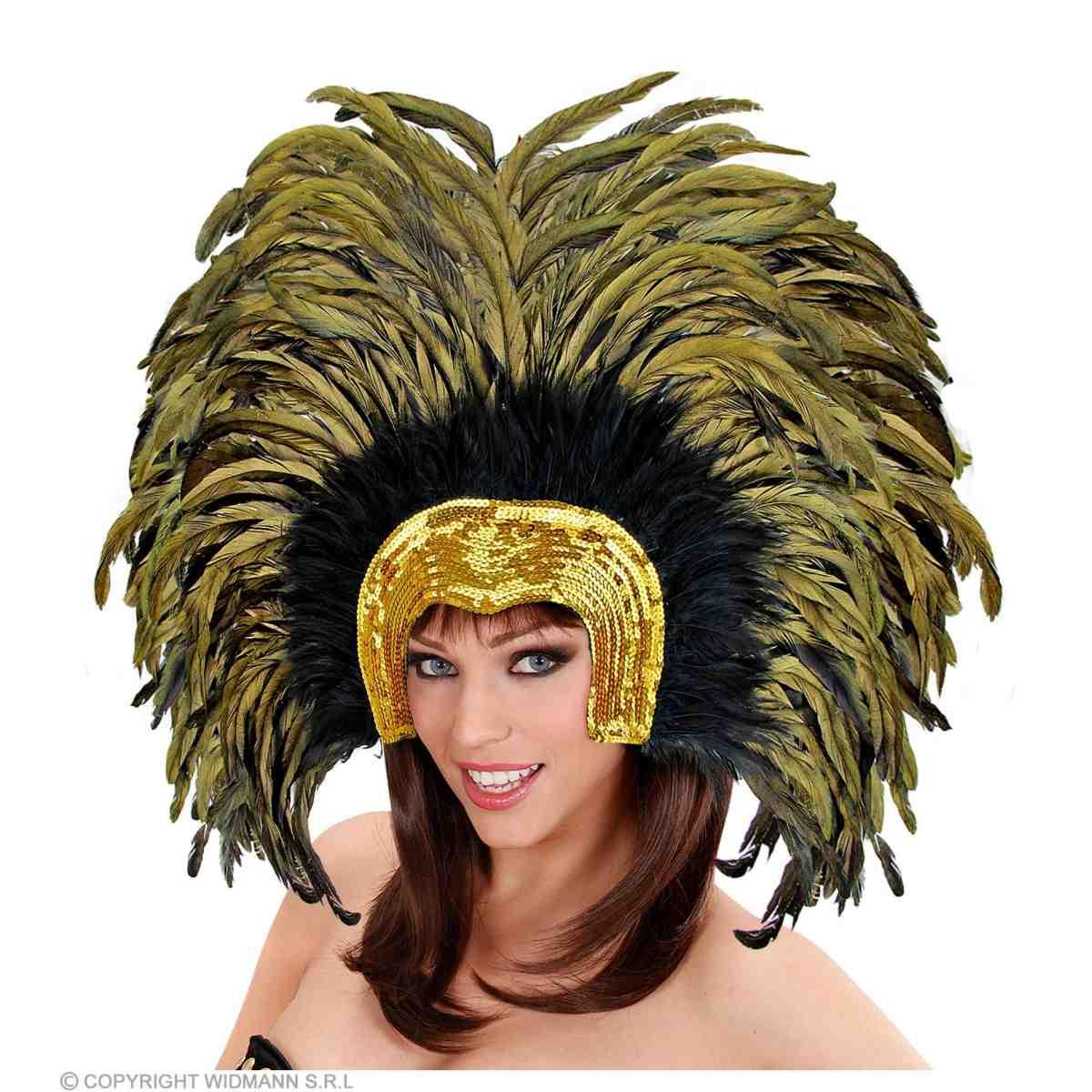 Copricapo paillettes oro piume