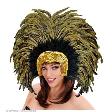 Copricapo paillettes oro piume