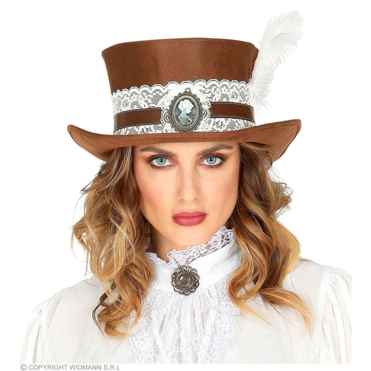 Cappello steampunk marrone merletto cameo