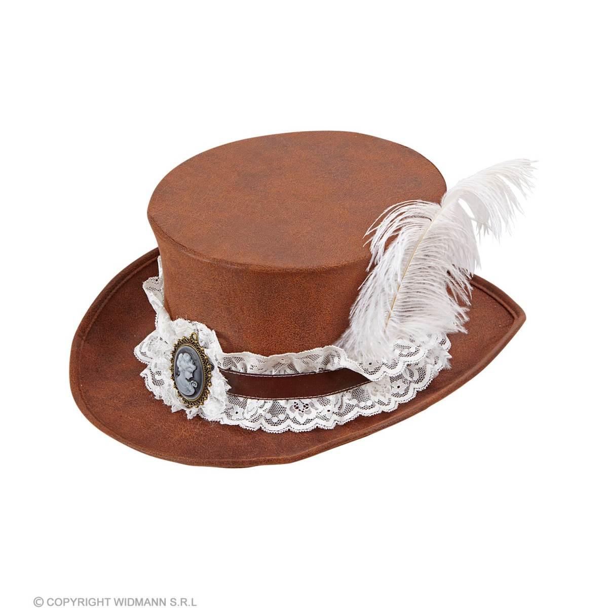 Cappello steampunk marrone merletto cameo