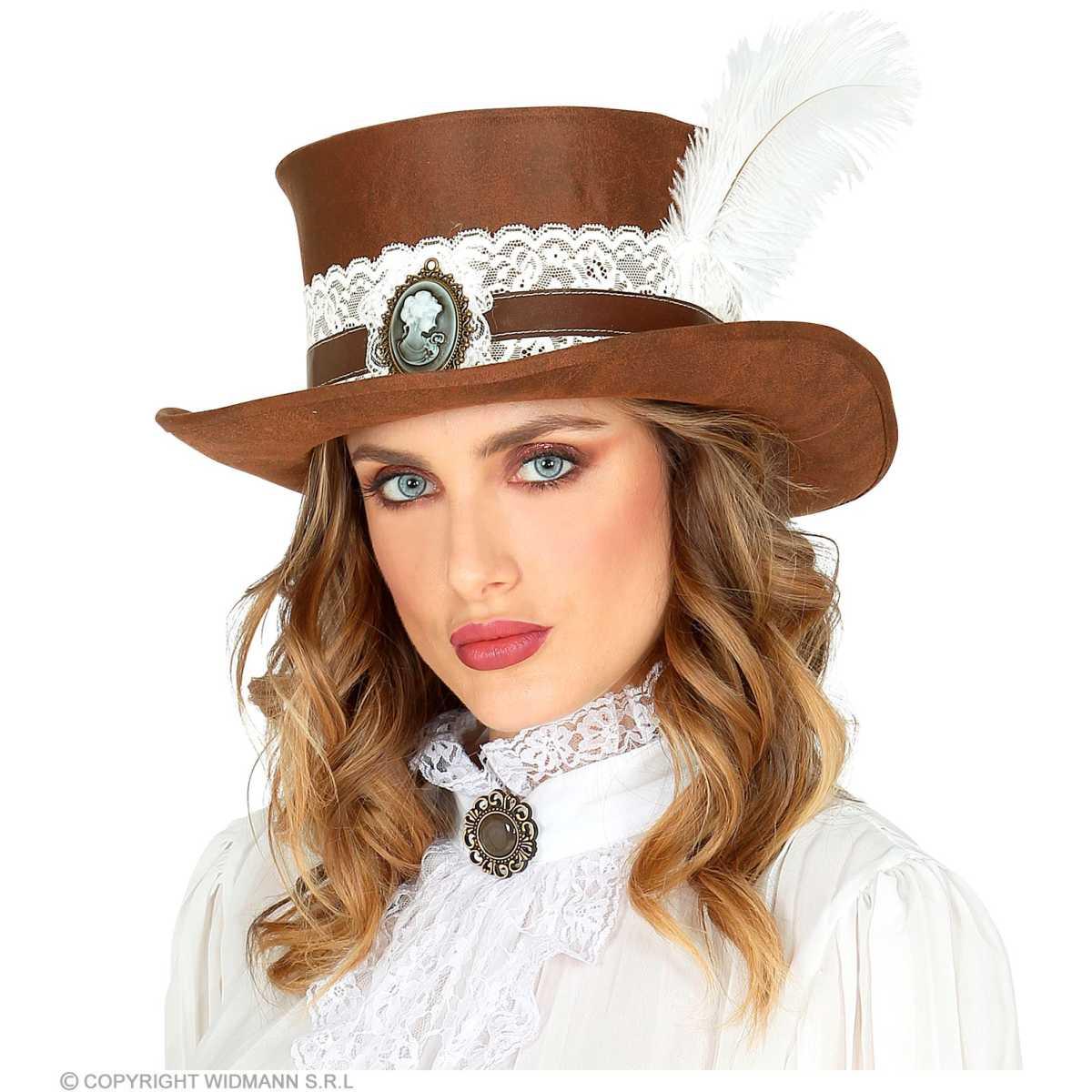 Cappello steampunk marrone merletto cameo