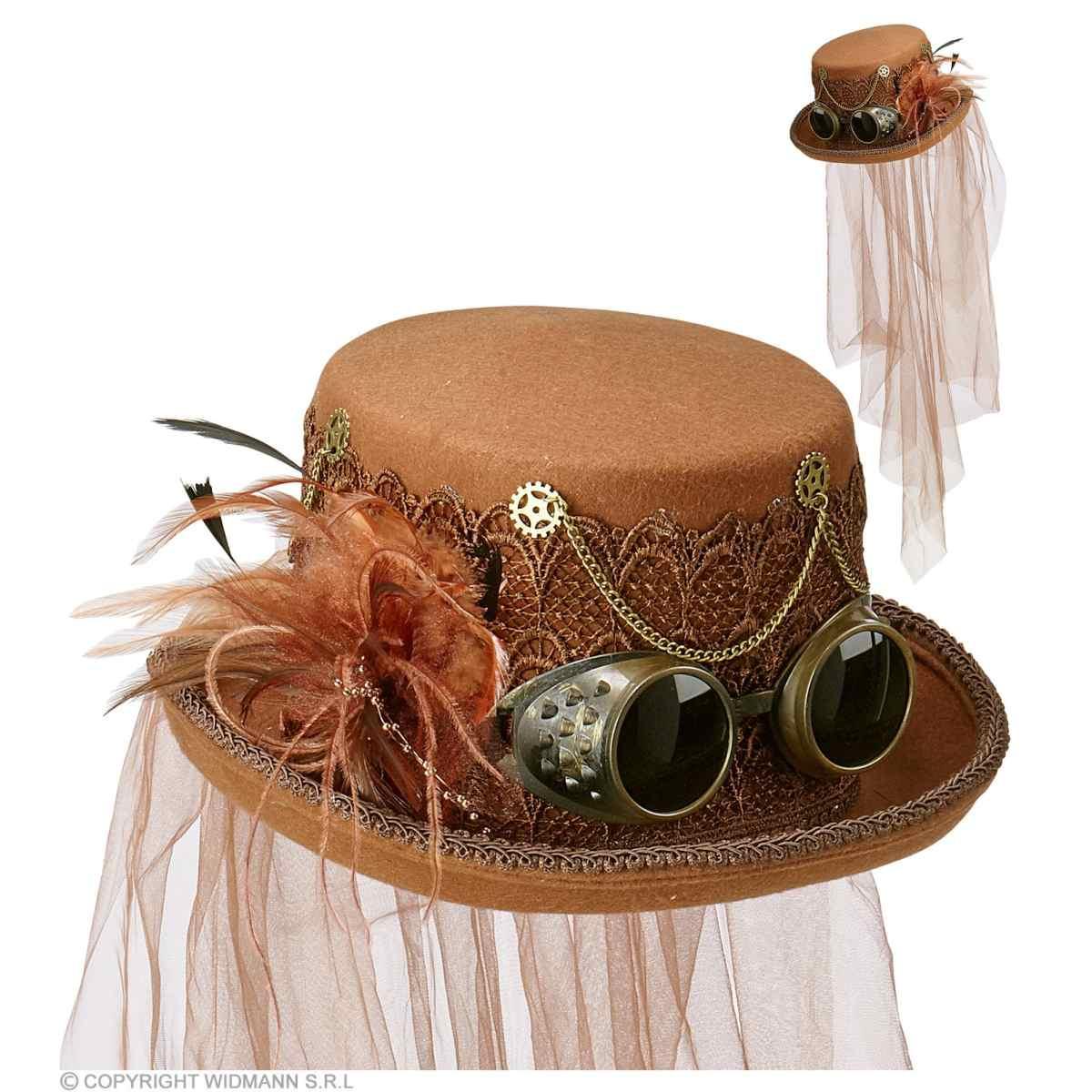 Cappello steampunk marrone occhiali